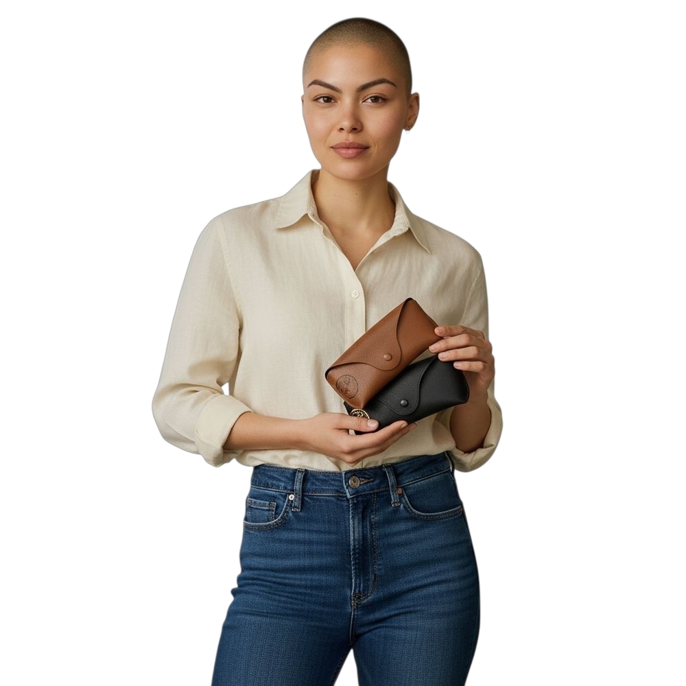 Ray-Ban Soft Leather Eyeglasses Case – Black or Brown – Protective Snap Closure